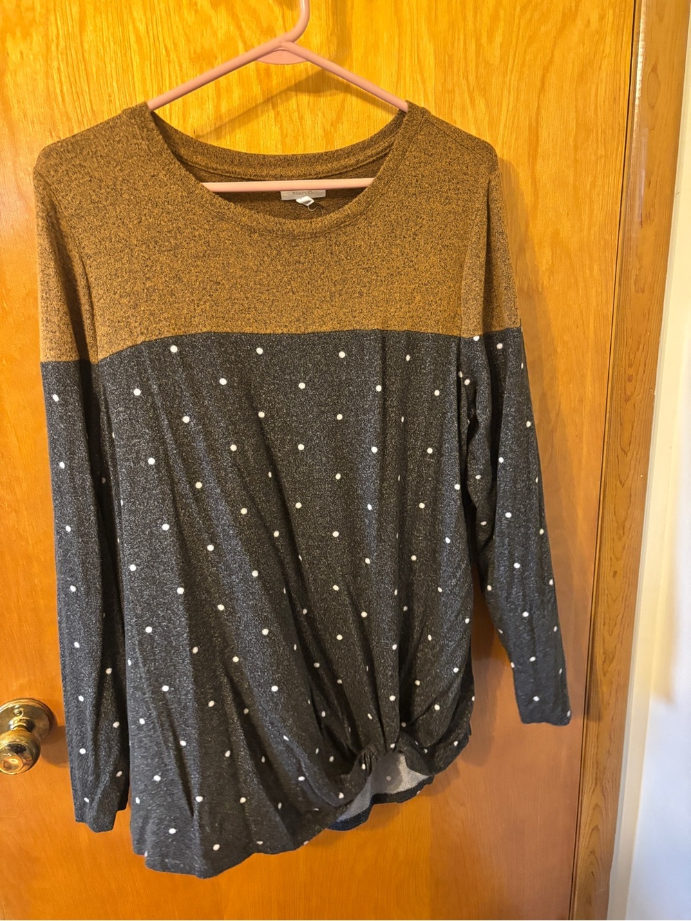 Maurices Two-Tone Polka Dot Long Sleeve Top - Mustard and Charcoal